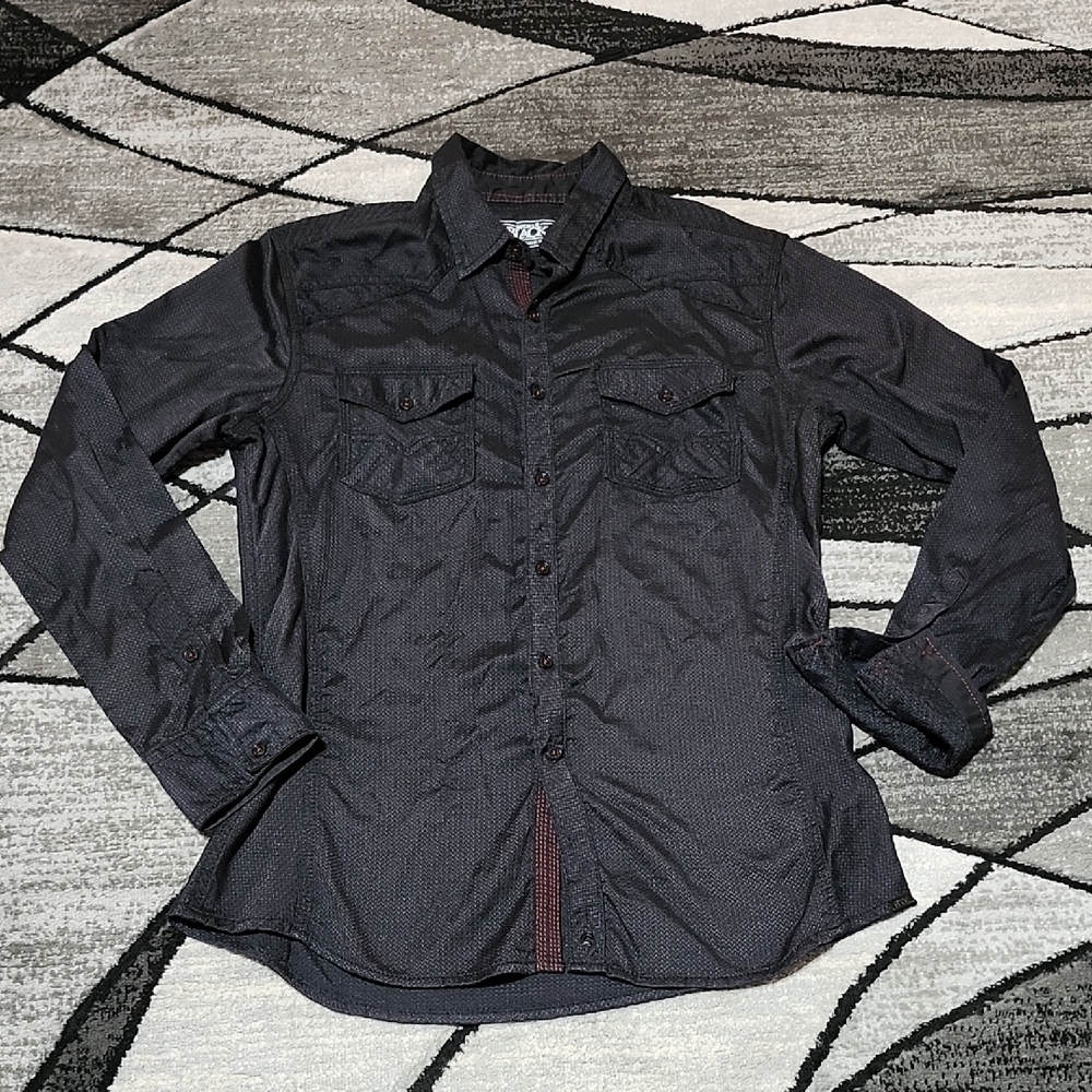 BUCKLE BLACK ATHLETIC FIT RED CONTRAST STITCH BUTTON-DOWN SHIRT